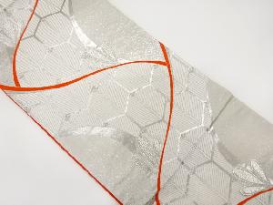 流水に亀甲・若松模様織り出し　袋帯